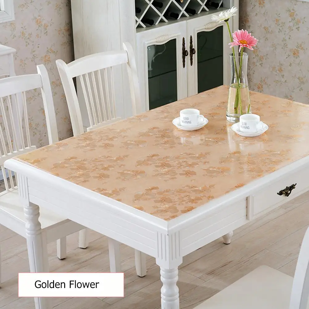 Golden flowers DSstyles Водонепроницаемый Мягкий стеклянный домашний стол покрытие с элегантным узором для домашнего декора - Цвет: Golden flowers