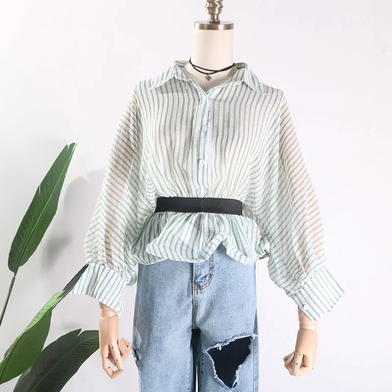 WHITNEY WANG 2018 Summer Fashion Streetwear Colors Contrast Elastic Ribbon Patchwork Striped Blouse Women blusas Shirt Tops |