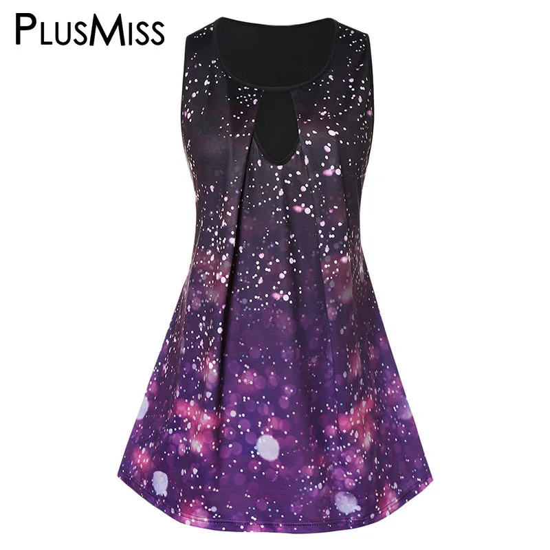 PlusMiss плюс Размеры 5XL 3D Galaxy звезда печатных струящийся удлиненный Блузон майка