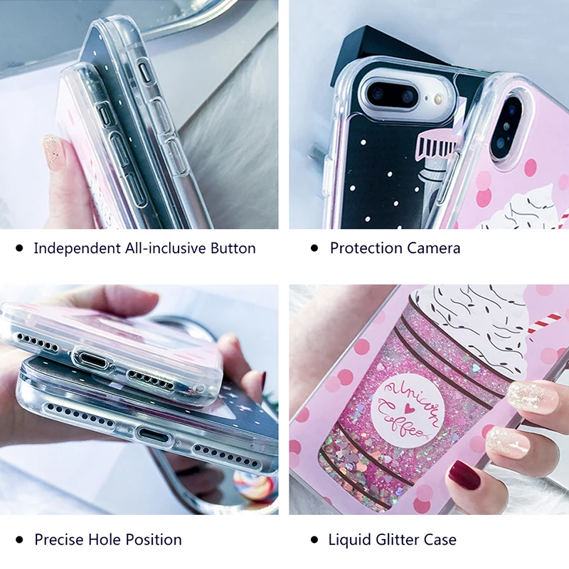 Liquid Glitter Case For iPhone X Silicone TPU PC Bottle Quicksand Cover 5 5S SE 6 6s 7 8 Plus Dynamic Fundas |