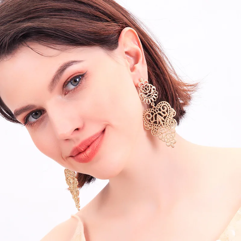 Серьги boucle d'oreille femme 2019 полые золотые женские серьги листья дерева | Украшения и