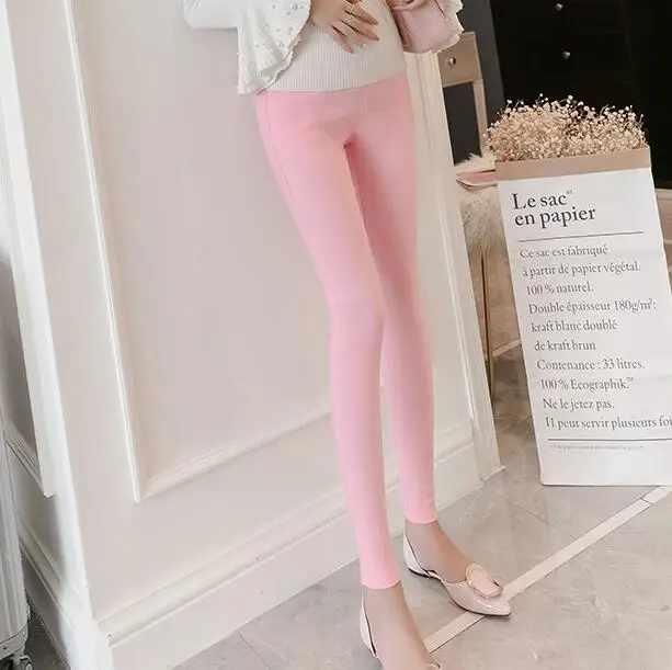 Розовый 1662# Strech Cotton Skinny Maternity Legging Autumn Fashion Slim Pants Clothes for Pregnant Women Belly Pregnancy Clothing - Цвет: Розовый
