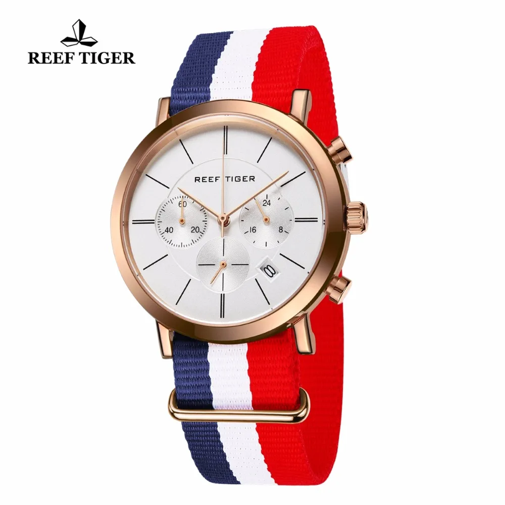 Reef Tiger/RT повседневные кварцевые часы с хронографом классическим нейлоновым