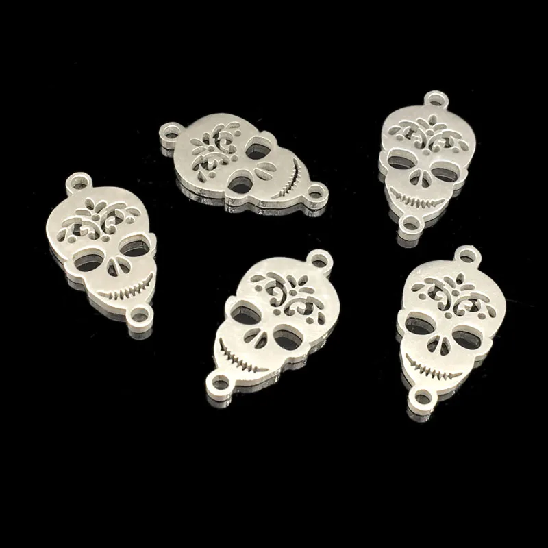 skull 10 шт. карта мира, подвеска из нержавеющей стали с двумя отверстиями, браслет желаний, ожерелье - Окраска металла: skull