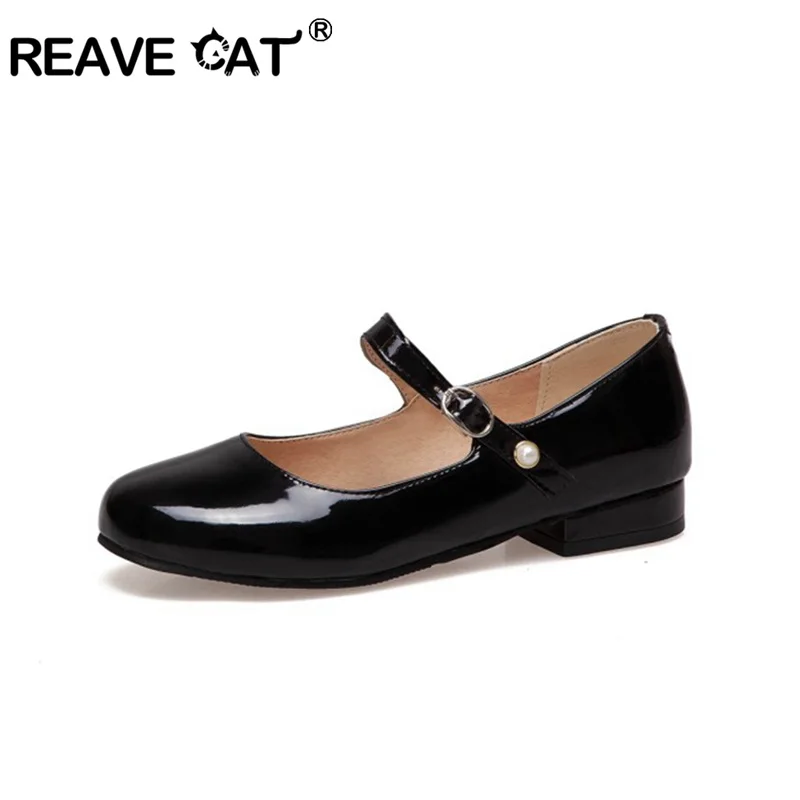 Женские балетки на плоской подошве REAVE CAT черные и белые кожаные туфли с пряжкой