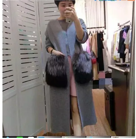 Новая зимняя шуба из норкового кашемира длинная серебристого лисьего меха с