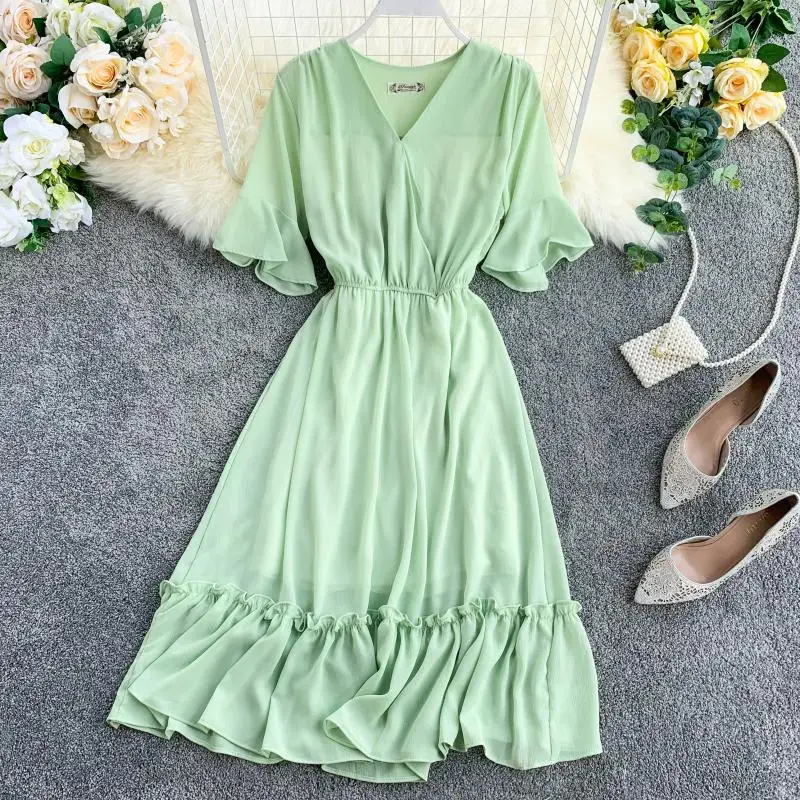 2019 новые модные женские платья французское платье летнее шифоновое