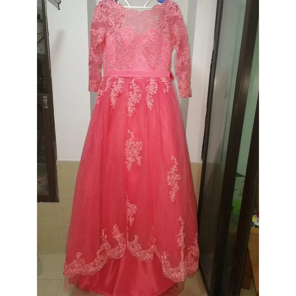 Fansmile Персиковое кружевное свадебное платье с рукавами Vestido De Noiva Тюлевое подгонянное платье размера плюс свадебное платье FSM-473T
