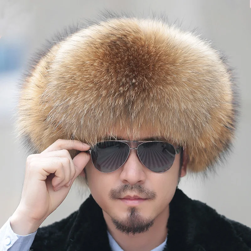 

Hot Highend Luxury Fur Hat Mens Fox Fur Hat Lei Feng Cap Ear Cap Fur Necessary Hat Man R eal Raccoon Hat