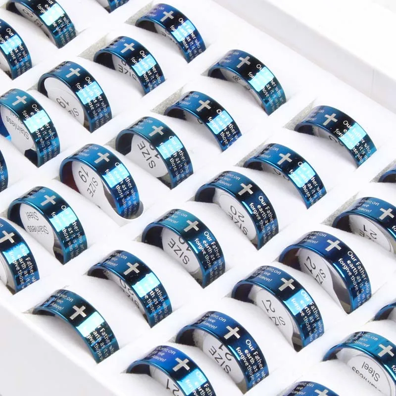 

New Style 30pcs Cross Christian Jesus Men's Colorful Stainless Steel Rings Wholesale Lots Bulk Charm Party Wedding Xmas Gift