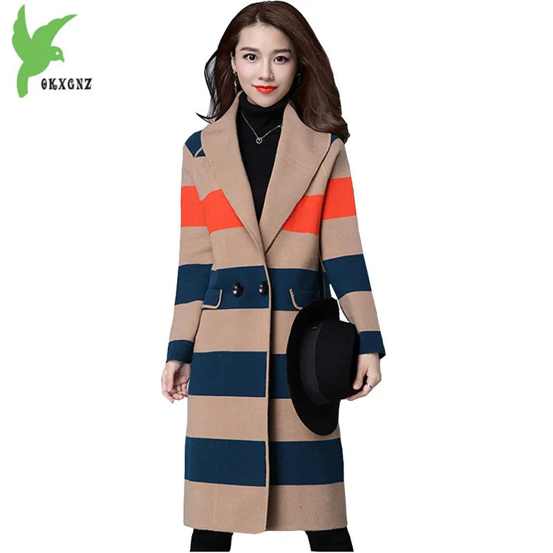 Женский трикотажный кардиган в полоску повседневный длинный свободного покроя