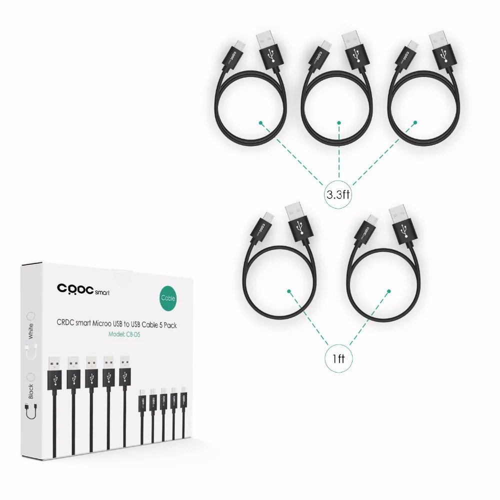 CRDC [5 Pack] кабель Micro USB адаптер быстрой зарядки 5V2A зарядное устройство для передачи