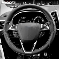 shining wheat black genuine leather steering wheel cover for ford fusion mondeo 2013 2014