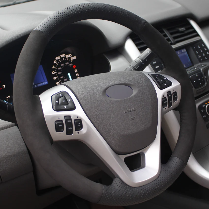 Puou Black Genuine Leather Suede Car Steering Wheel Cover for Ford Explorer 2011-2016 Taurus 2012-2015 Edge 2011-2014 Free shipp |