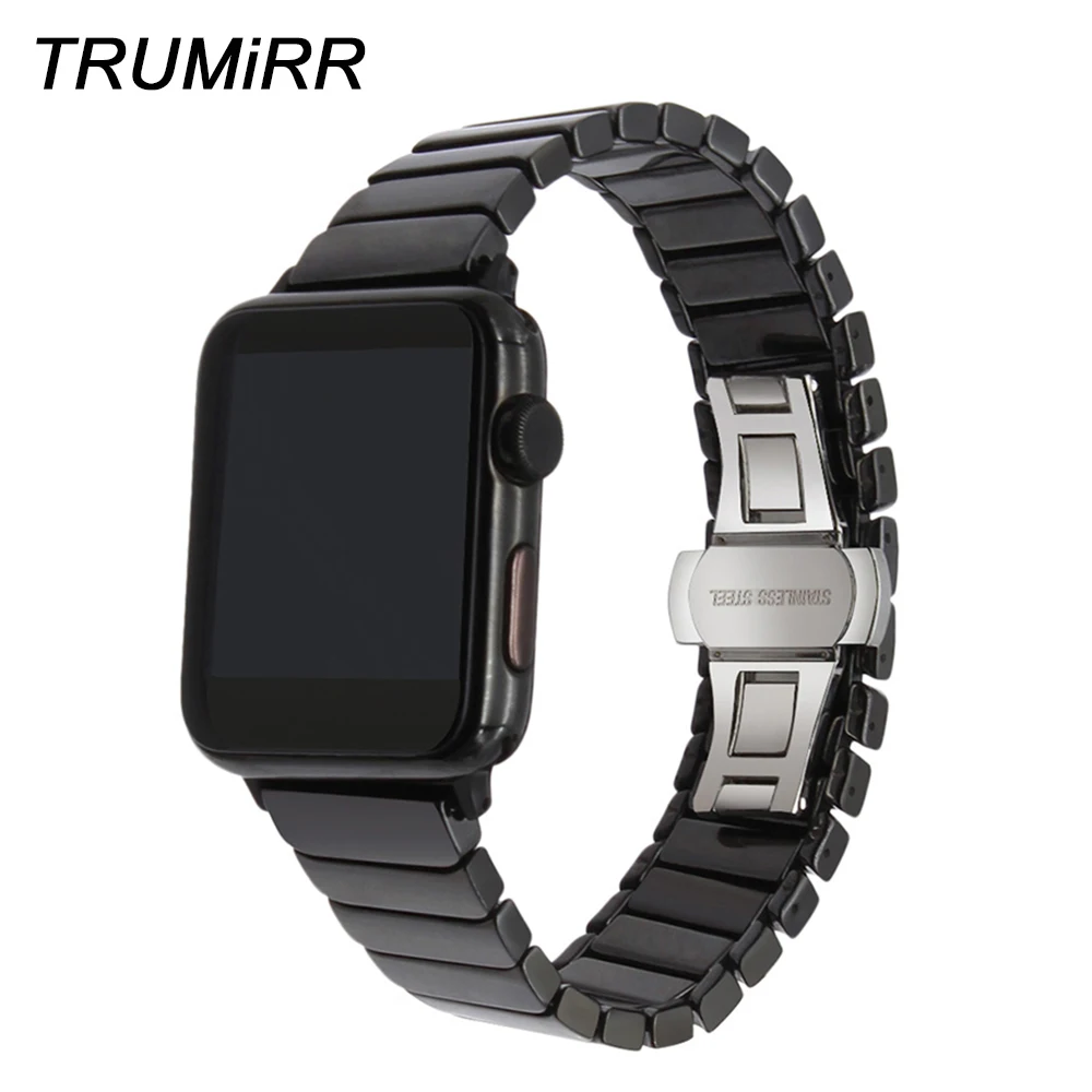 

Glossy Ceramic Watchband for iWatch Apple Watch Series 8 7 SE 6 5 4 3 2 1 38/40/41/42/44/45/49mm Band Butterfly Clasp Strap