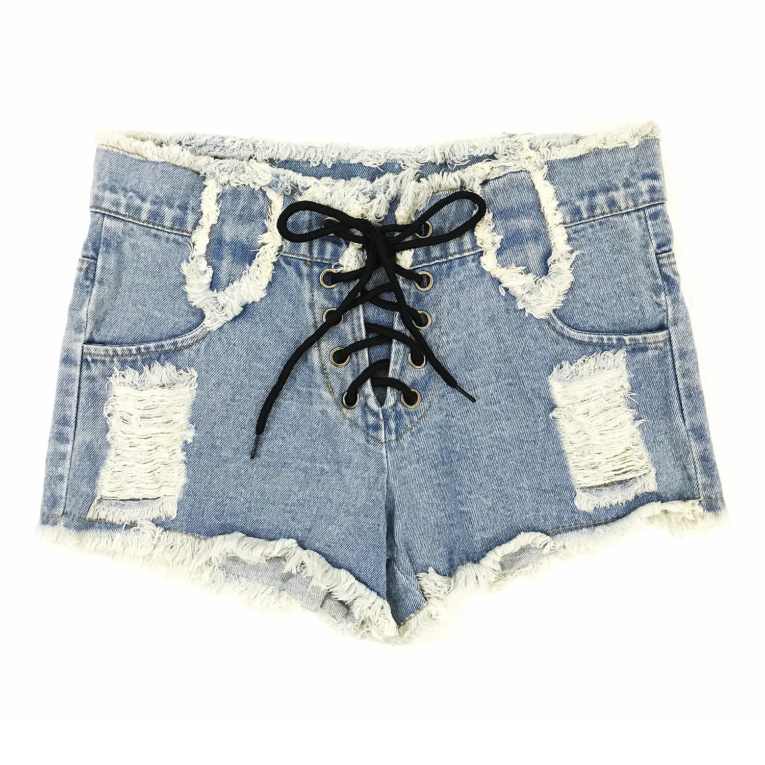 Summer Sexy Women Denim Ripped Shorts Jeans Skinny Front Bandage Lace Up Bandage Mini Shorts Womens  Night Club  Hotpants