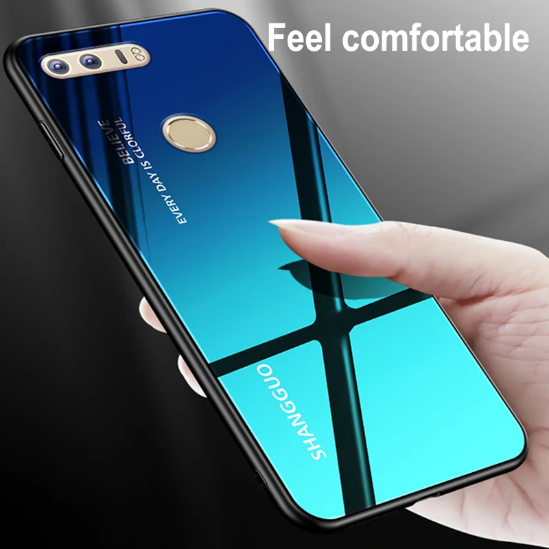 For Huawei Honor 8 Case Tempered Glass Luxury Gradient Soft Silicone Frame Back Cover cases FRD-AL00 phone shell | Мобильные