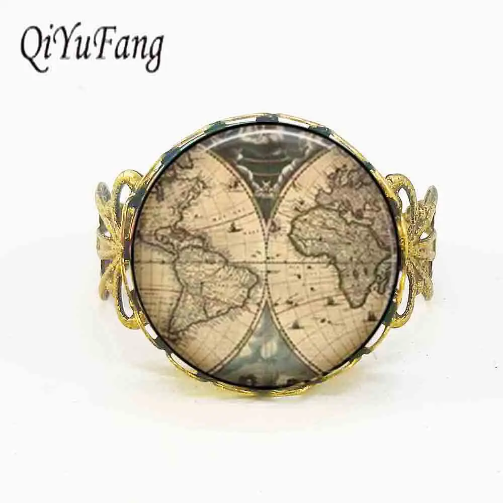 

Movie Alice in Wonderland Ancient World Map explorer Map Pirate treasure map Expedition ring Jewelry steel bronze rings globe