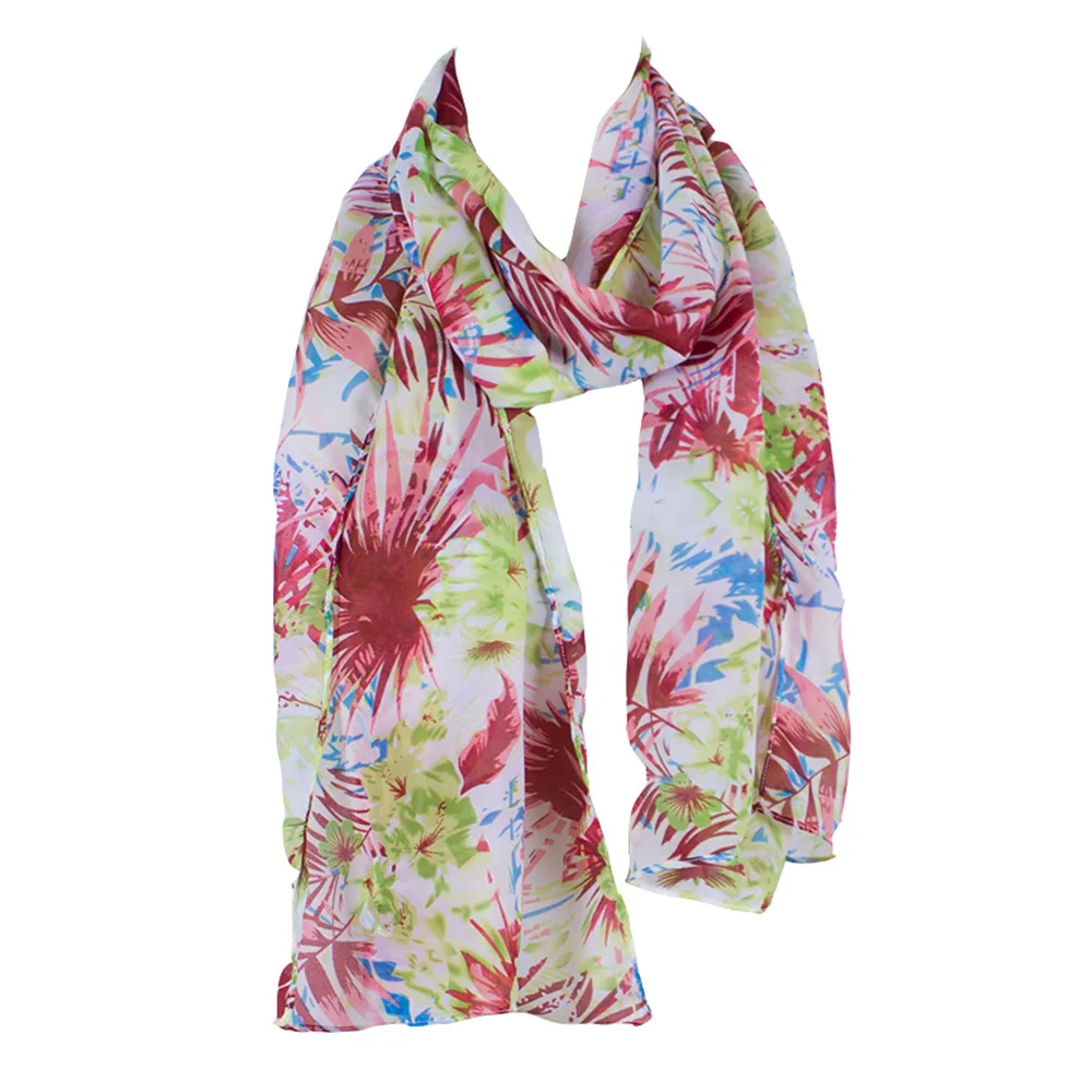 5 цветов на выбор! Модные шифоновые женские длинные шарфы с принтом листьев
