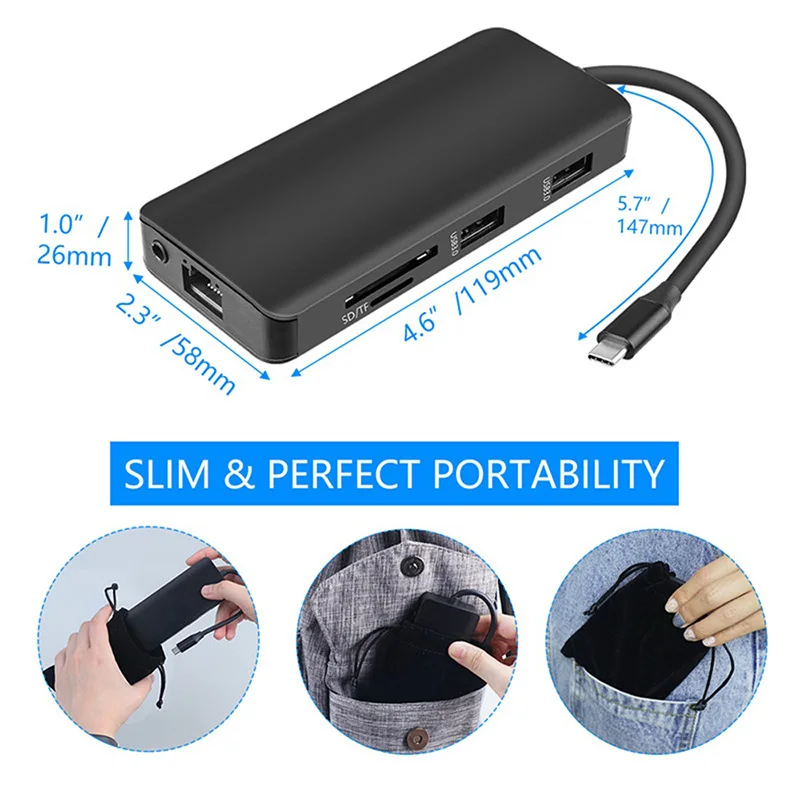 Новый 9 в 1 type C концентратор адаптер USB к HDMI 2 USB3.0 Micro SD/TF кард ридер с PD DC128| |