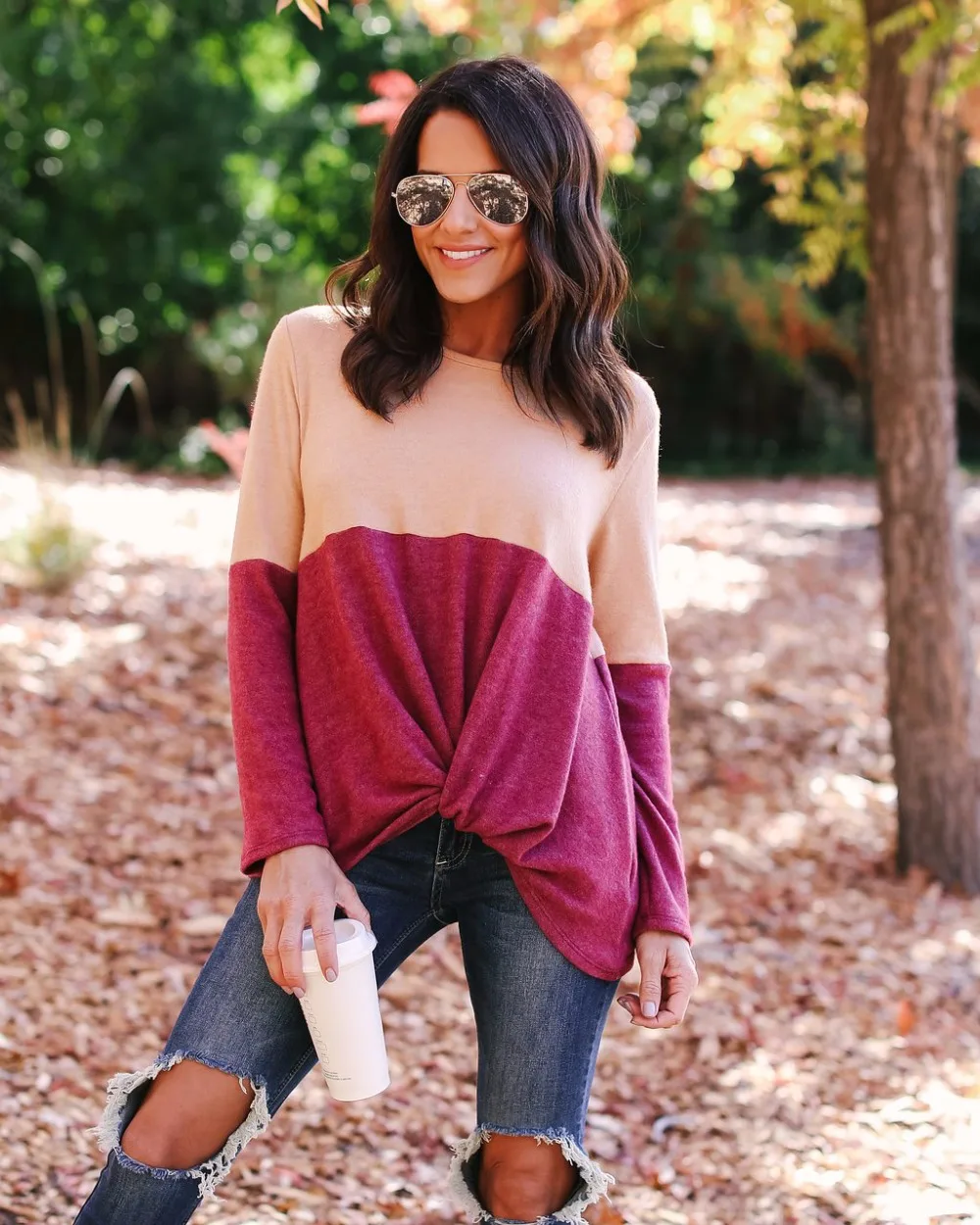 RongHe Cashmere Women Clothes Knitted Sweater Long Sleeve Pullovers Bow Lady Jumper Loose Patchwork Irregular Top Femme | Женская одежда