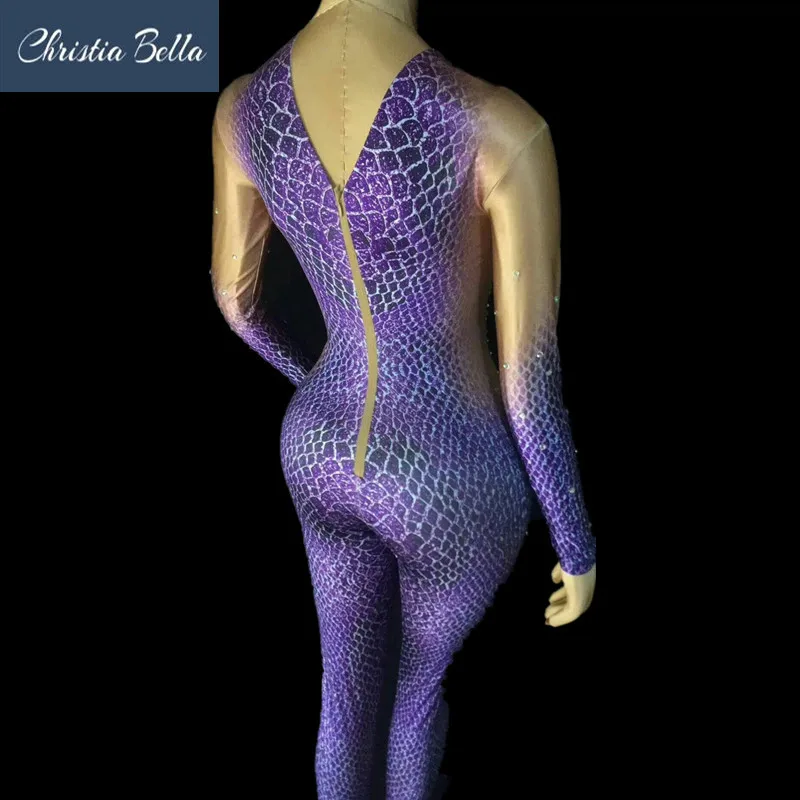 

Snake Skin Women Stretch Skinny Jumpsuits Sexy Nightclub Women Pole Dancing Rompers Fashion Stage Costumes Slim New Leotard