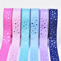 1 25mm 10 yards glitter silver foil the stars printed grosgrain ribbon gift packaging diy handmade party wedding materials