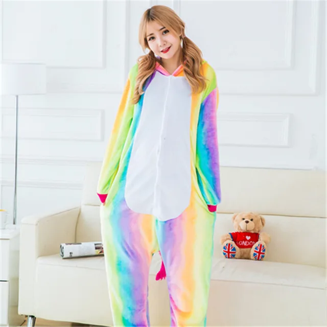 1405 rainbow unicorn Для взрослых Аниме Хэллоуин косплей Единорог Костюм кигуруми мягкий забавный комбинезон женские костюмы мультфильм животных пижамы Ститч зима - Цвет: 1405 rainbow unicorn