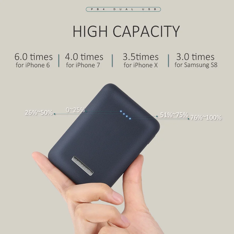USAMS мини банк питания 10000 mah свет двойной USB ультра тонкий портативный внешний