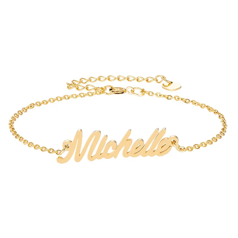 

Gold Steel Name "Michelle" Letter Bracelets for Women Girl Charm Bracelets Pulseira Masculina Handwriting Words Christmas Gift