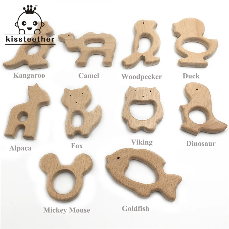Mordedor de madera Natural hecho a mano para beb&eacute;, mordedor de madera seguro y respetuoso con el medio ambiente, colgante personalizado, bricolaje-2