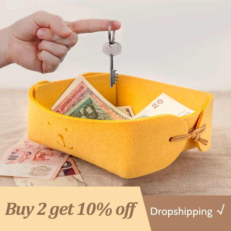 

2021 New Felt Desk Organizer Storage Office Stationery Storage Folding Decor Ornament Box Cartoon Small Object Key Cabinet Bin