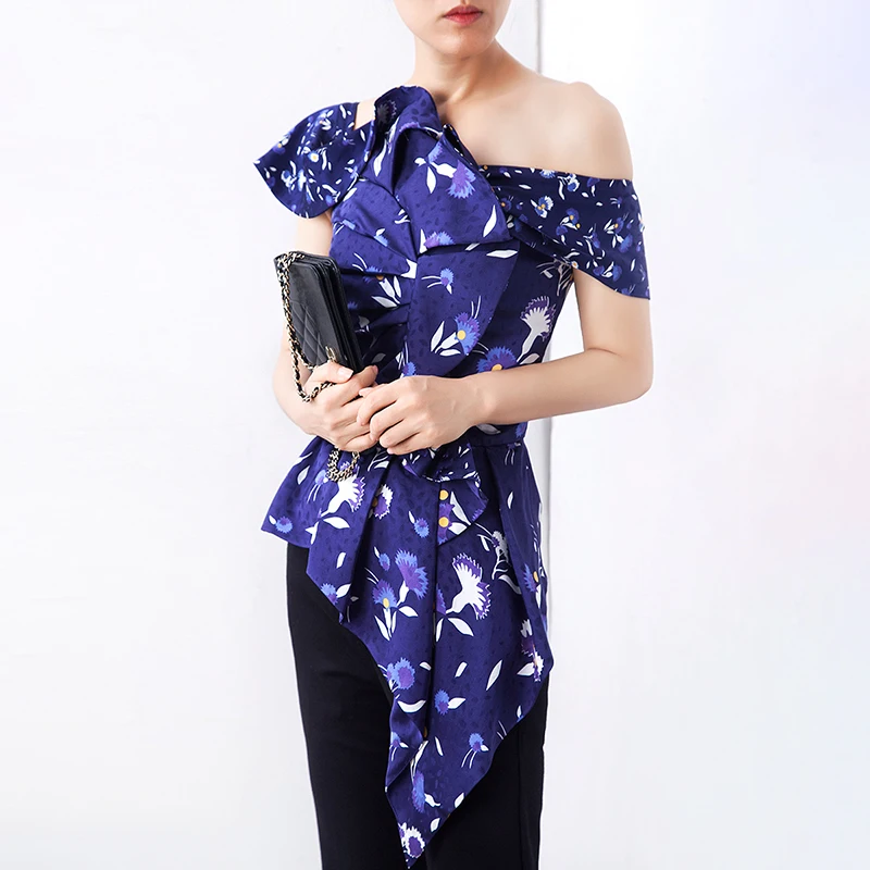 TWOTWINSTYLE ассиметричная женская блузка с неровным принтом асимметричная мода 2019