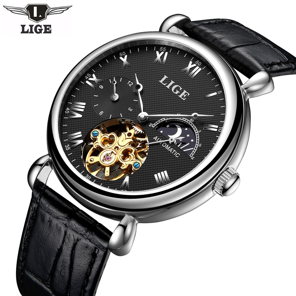 Мужские часы автоматические механические Tourbillon кожа Повседневное Бизнес