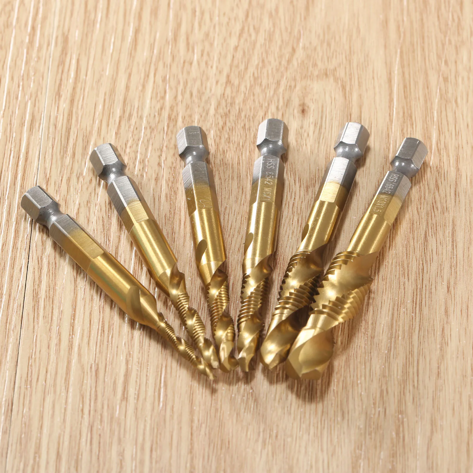 

6pc Drill Tap Combination Bit Set High Speed Steel Tap Drill Countersink Metric Hex Shank Screw Tap Machine M3-M10 Drill Tap Bit