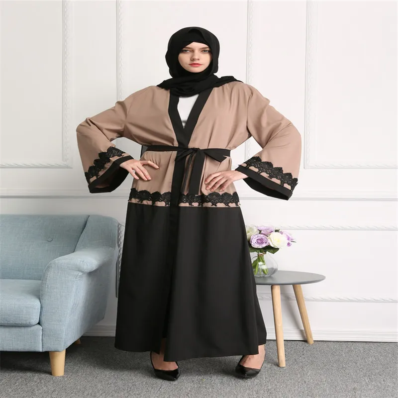 2017 new Hit color stitching lace Muslim long robe National style dress muslim islamic abaya arab maxi / belt | Тематическая одежда