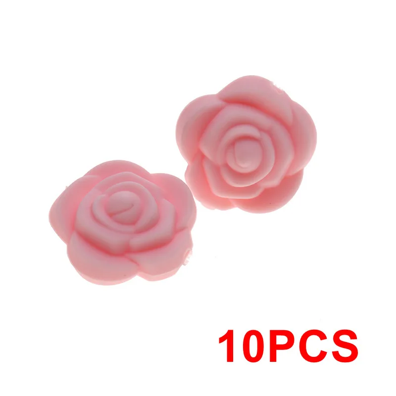 47 Baby Pink 10 шт Мини цветок жемчуг силиконовая Роза Прорезыватель бисера BPA бесплатно детский аксессуар для прорезывания зубов игрушки DIY новорожденных Жевательная соска клип цепи - Цвет: 47 Baby Pink