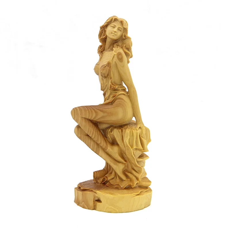 Household adornment boxwood carving character sculpture furnishing articles girl wild chrysanthemum flower crafts | Дом и сад