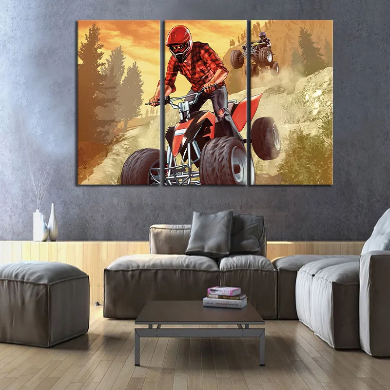 3 Pieces Video Game Poster Grand Theft Auto V Figure Motocross Wall Art Painting Home Decor Sticker Mural for | Дом и сад