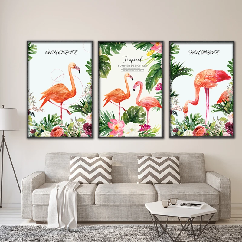 Настенный плакат IOIOI с зеленым фламинго настенные картины плакаты и принты