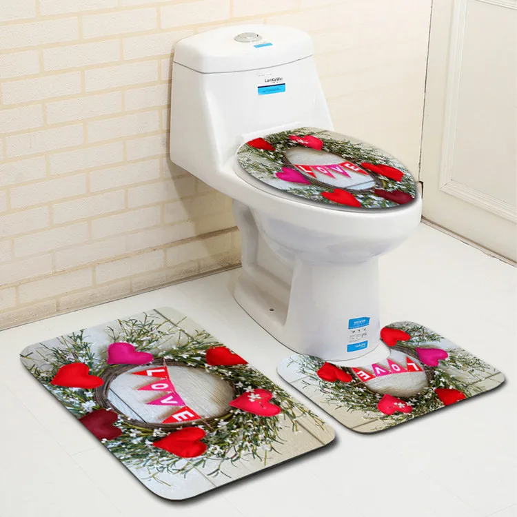 3 шт., теплые коврики для ванной, Valentine Banyo, U Toliet, набор ковриков для ванной, нескользящий коврик, Tapis Salle De Bain Alfombra Bano