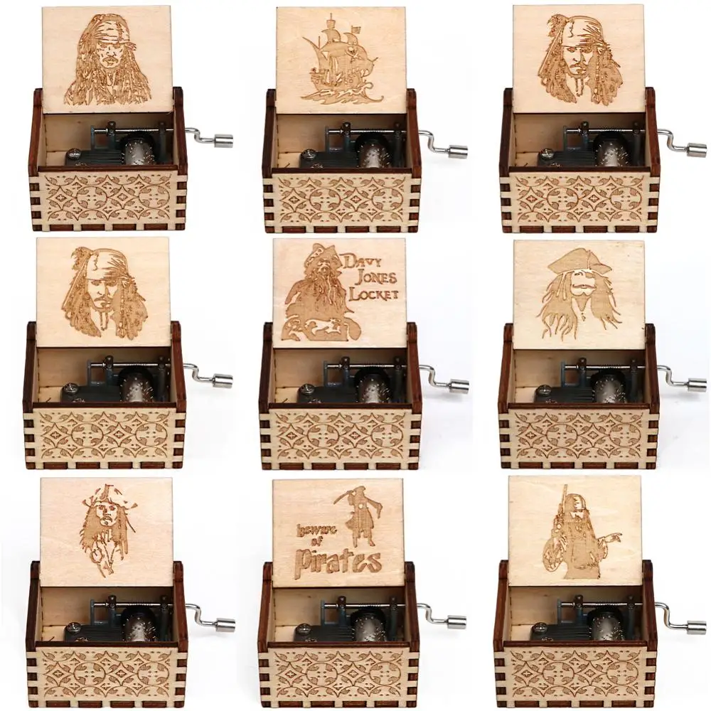 Wholesale Antique Carved Wood Hand Music Box Caribbean Pirate Birthday Gift Christmas Home Decoration | Дом и сад