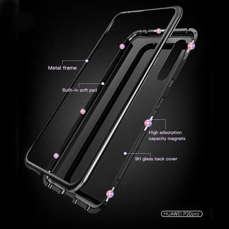 Магнитный чехол Magneto для HuaWei P20 металлический жесткий закаленный стеклянный