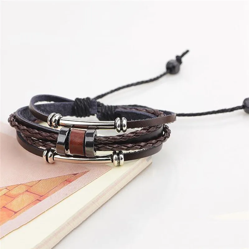 PINKSEE плетеный браслет из искусственной кожи регулируемый унисекс на руку