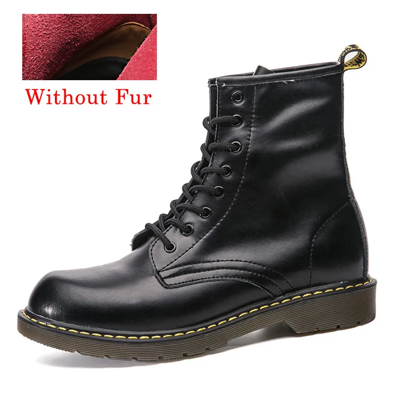 PINSV Motorcycle Boots Men Work Shoes Ankle Leather Boots Men Military Boots Red Plus Size 38-47 Sapato Masculino - Цвет: black without fur