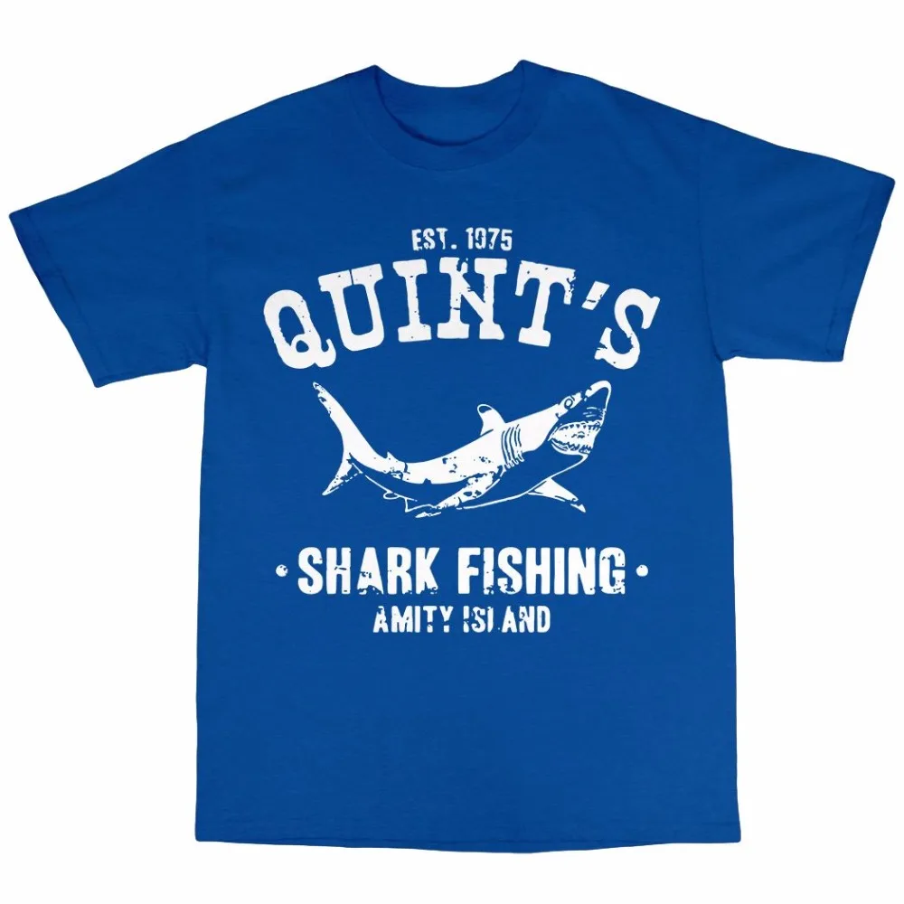 Новая футболка 8 цветов с круглым вырезом Quint's Shark Fisher из 100% хлопка логотипом Amity