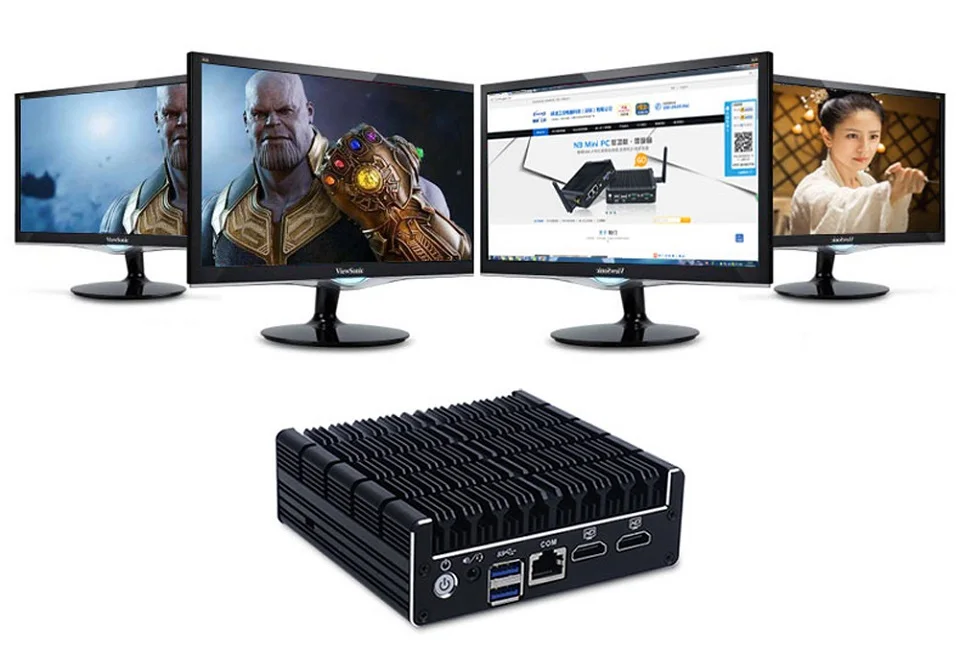 C4 безвентиляторный мини-ПК поддержка AES-NI брандмауэр PFsense Intel Celeron J3060/J3160 с 4* LAN 1* COM 2* HDMI win 7 Linux мини-ПК