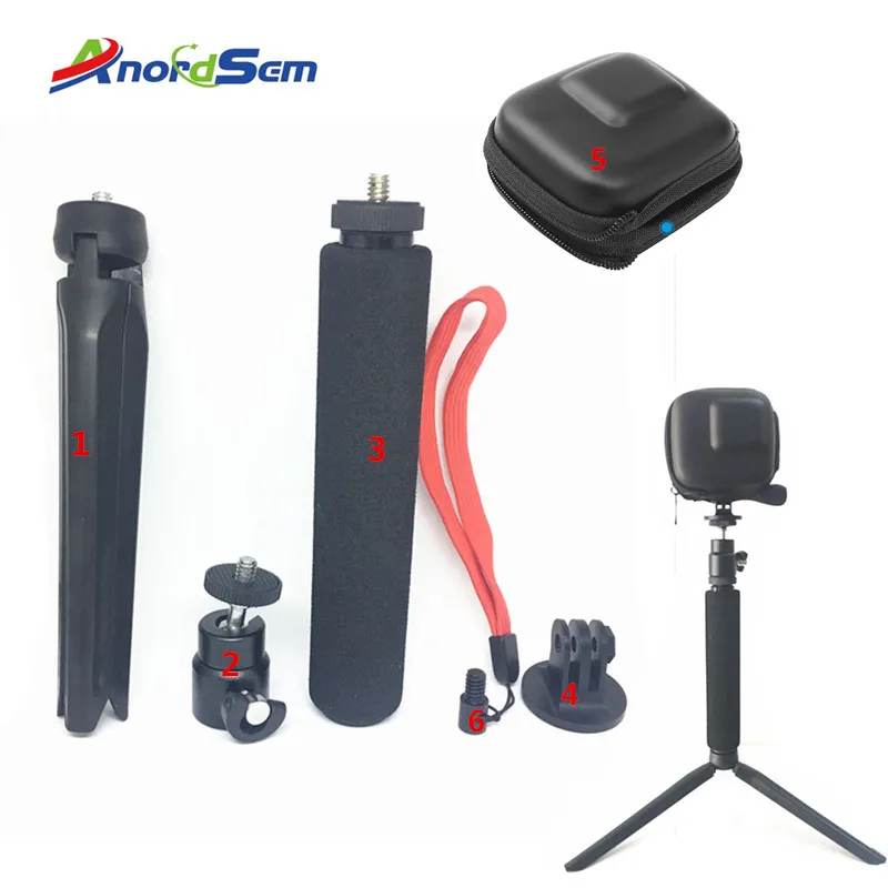 Anordsem набор аксессуаров для Gopro Hero 8 7 6 5 4 Алюминиевый Карманный монопод Адаптер штатива с мини сумкой для xiaomi yi 4k