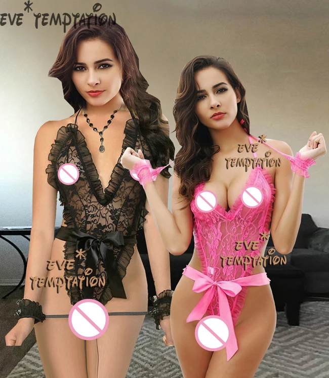 Сексуальное кружевное нижнее белье minidress сорочка с оборкой полупрозрачные