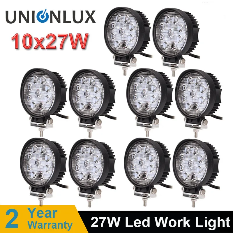 

10pcs 12V 24V 27W Car Led Work Light Motorcycle Lamps Spot Flood LED Light Bar LED Car Foglight for Off Road Driving Lamp
